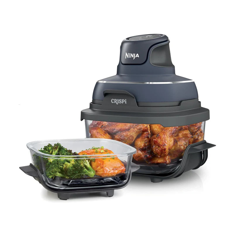 Freidora De Aire Transparente Crispi Ninja 4 En 1. Air Fryer Portátil De Vidrio, 2 Recipientes De 5.7 Y 1.41 L. Ninja NJS-37-FN101GY