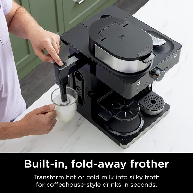 Cafetera Ninja Espresso & Coffee Barista System. Máquina De Café De Capacidad Hasta 12 Tazas, Función Para Cápsulas De Nespresso, Espumador Plegable NJS-38-CFN601