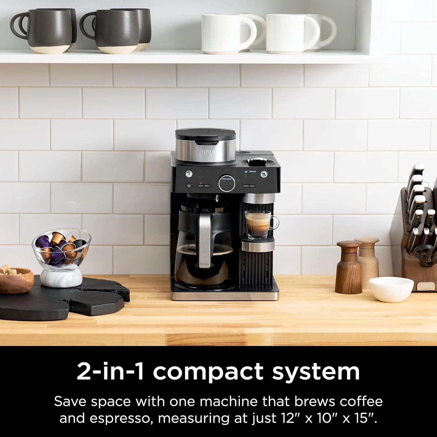 Cafetera Ninja Espresso & Coffee Barista System. Máquina De Café De Capacidad Hasta 12 Tazas, Función Para Cápsulas De Nespresso, Espumador Plegable NJS-38-CFN601