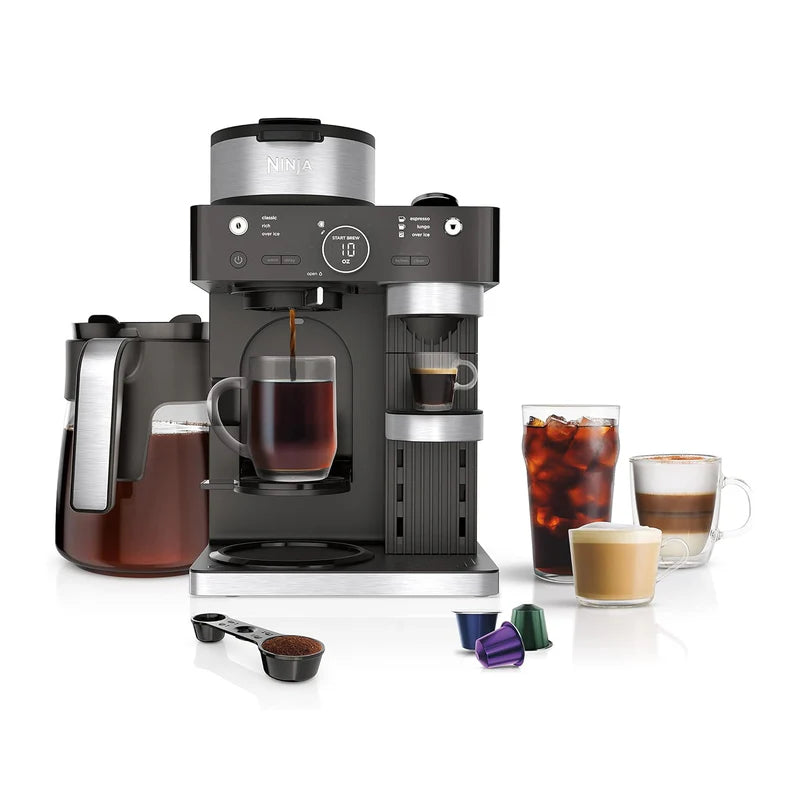 Cafetera Ninja Espresso & Coffee Barista System. Máquina De Café De Capacidad Hasta 12 Tazas, Función Para Cápsulas De Nespresso, Espumador Plegable NJS-38-CFN601