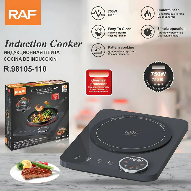 Estufa Eléctrica De Inducción 750W. Cocina De Inducción Portátil Con Panel Táctil Y Pantalla Digital LED 110V. R.98105-110