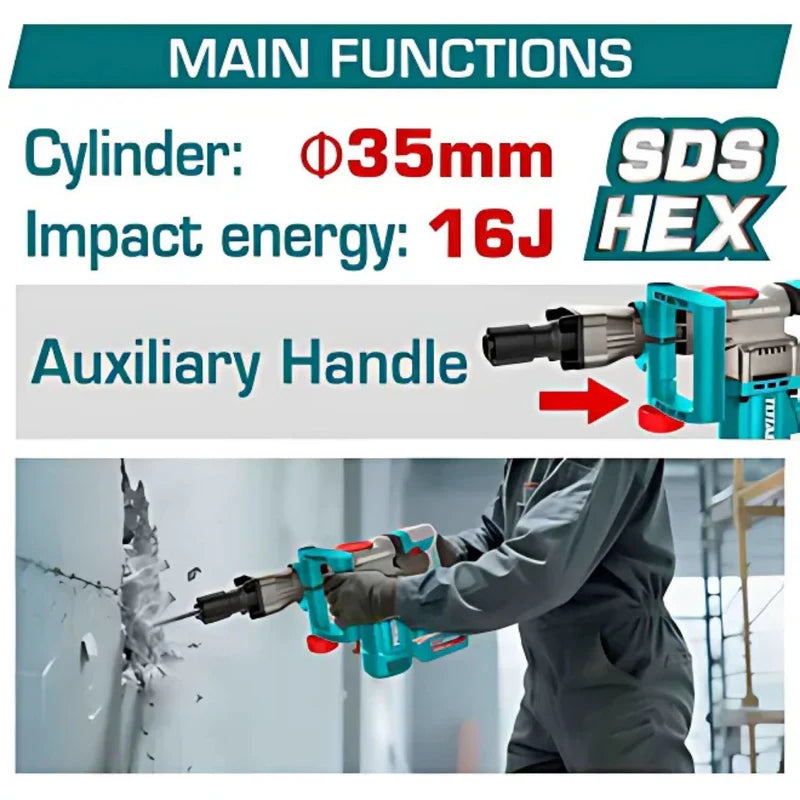 Martillo Demoledor SDS HEX Inalámbrico Motor Sin Escobillas 20V 0-3200 Bpm 16J Batería Y Cargador Por Separado. TDBLI20358