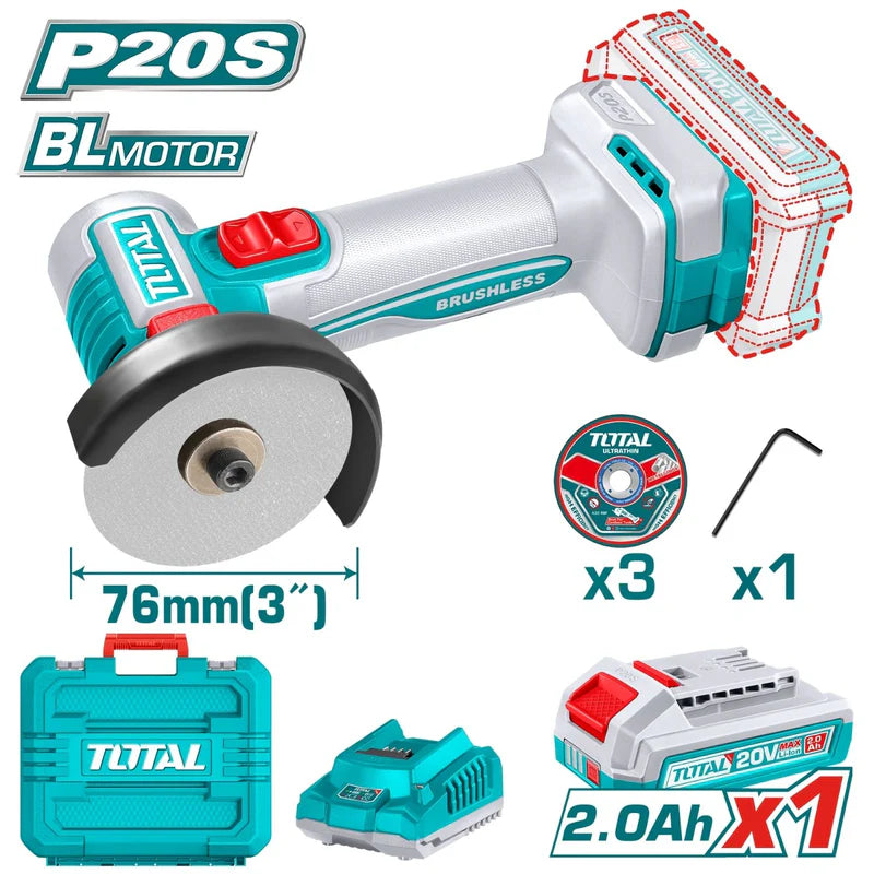 Cortadora Mini Compacta 20V De 3" Veloc. 20,000 Rpm. Disco: 76Mm. Incluye Bateria Y Cargador. UTAGLI207625