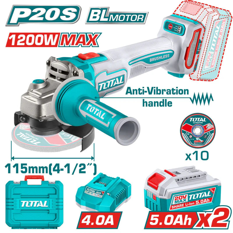Flexible Esmeriladora Inalámbrica 4 1/2" 20V Potencia De Entrada: 1200W Incluye Discos, Batería, Cargador Y Estuche. Esmeril Angular UTAGLI2120252
