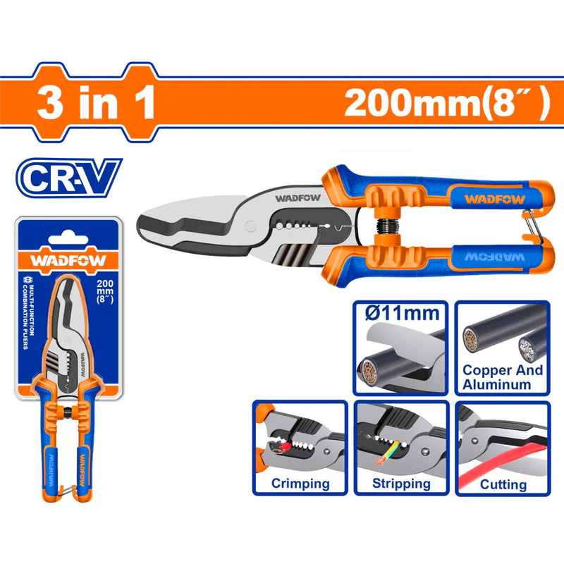 Alicate Cortacables Multiusos 3 En 1 De 8” (200 Mm) CR-V Para Cobre Y Aluminio Con Mango Ergonómico WPL5778