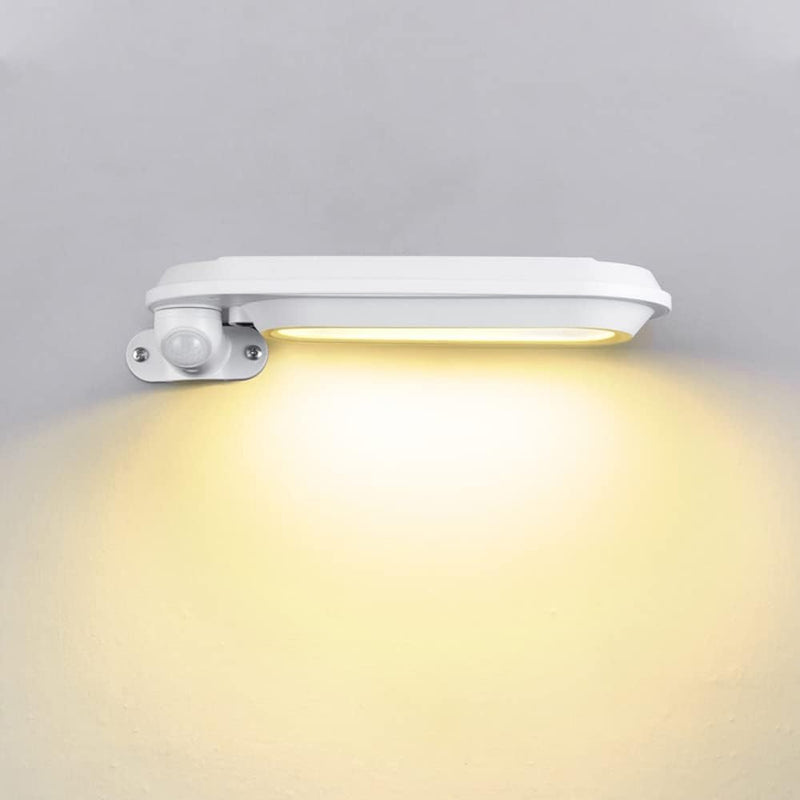 Lampara Solar Para Exteriores. Luz LED Cálida Amarilla. Panel Solar Integrado Con Sensor De Movimiento Hasta 10 Mts De Distancia Color Blanco