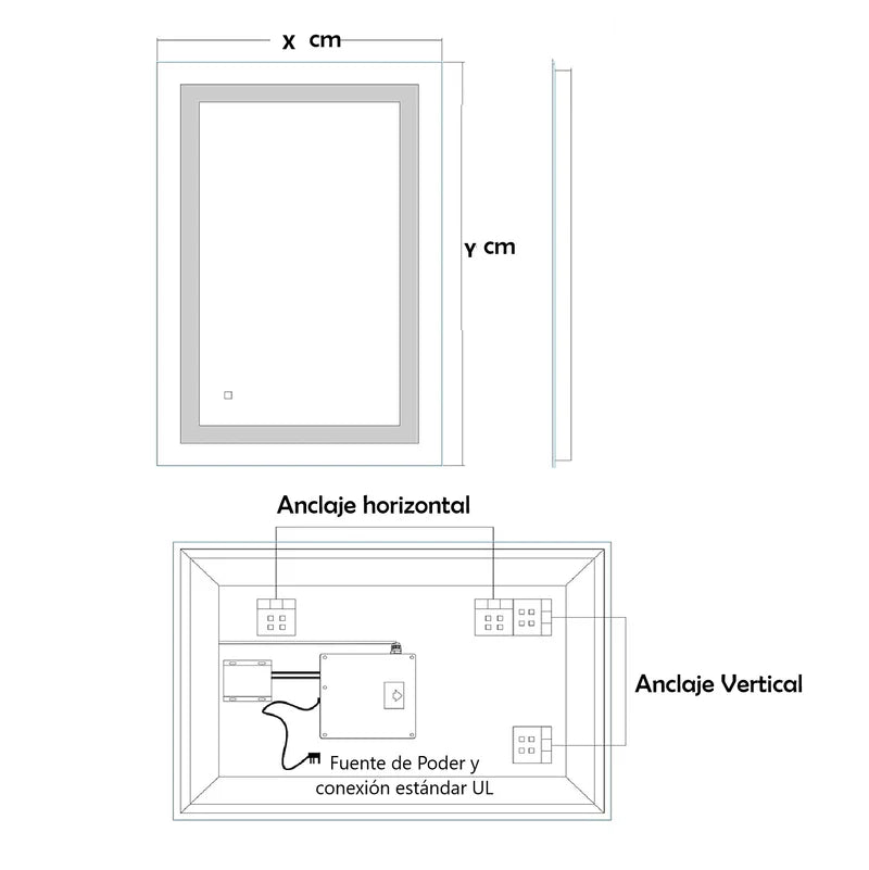 Espejo LED Rectangular 60X80 Cm Con Luz LED De 3 Tonos Botón Táctil Funciona Para Instalación Vertical Y Horizontal GMIRROR06