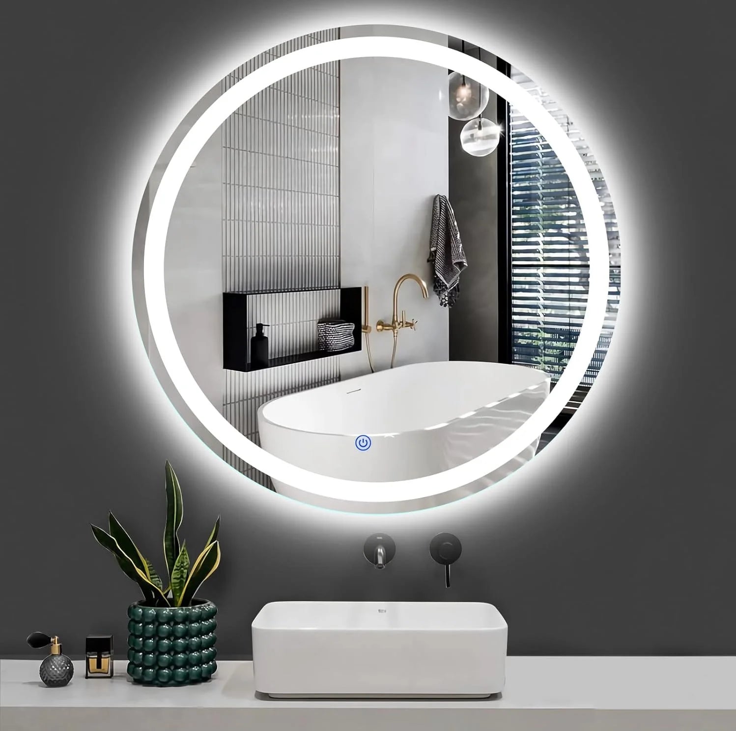 Espejo LED Circular Diámetro 60Cm Con Luz LED De 3 Tonos Botón Táctil GMIRROR10