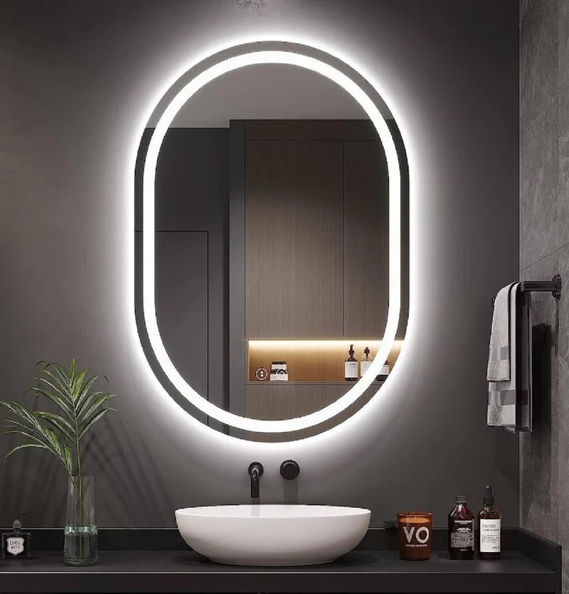 Espejo LED Ovalado 45 Cm Ancho X 90 Cm Alto Con Luz LED De 3 Tonos Botón Táctil GMIRROR13