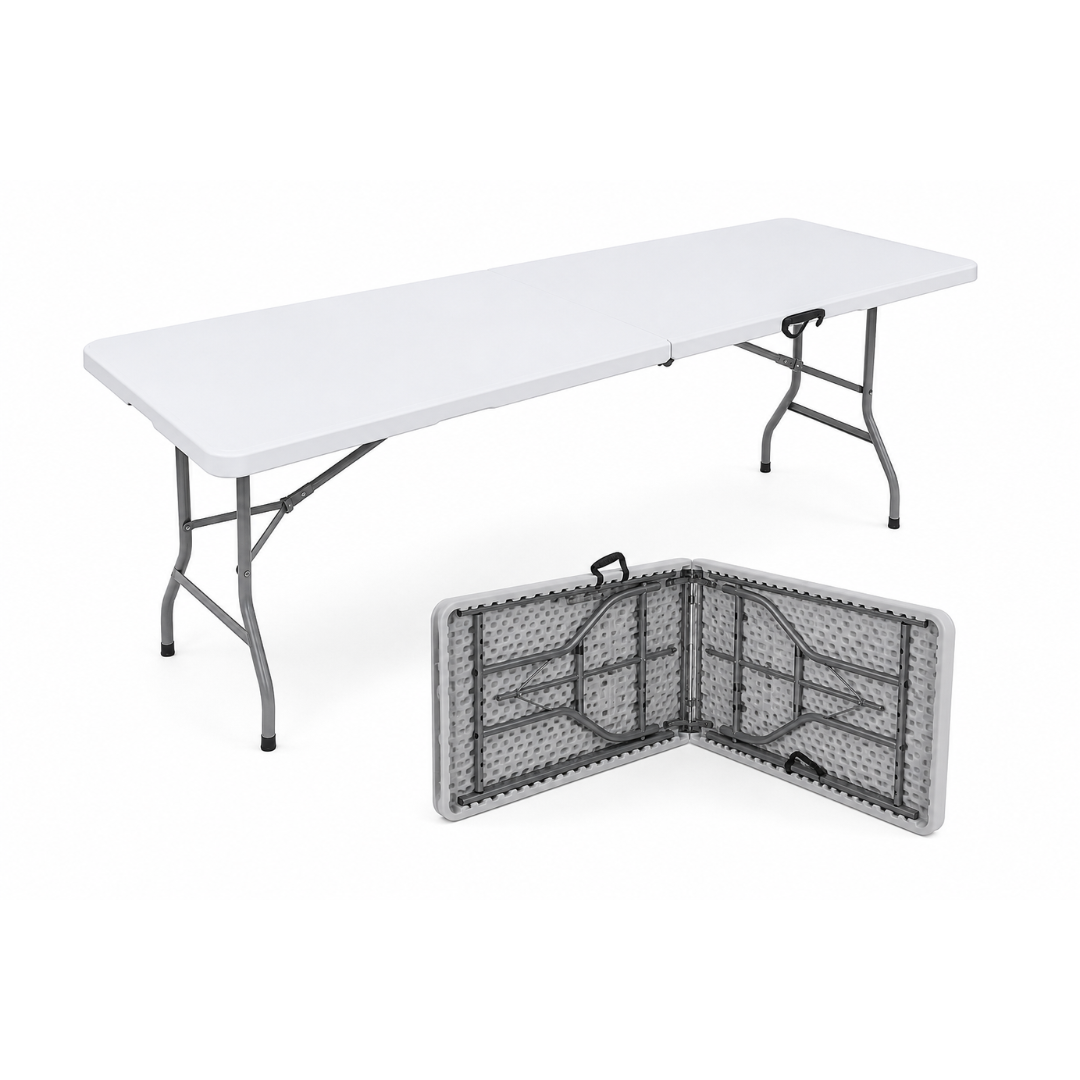 (LLEGANDO 3 DE JULIO) Mesa Plegable Plástico de 8 Pies 240x74x75cm | Mesa Portátil Multiusos para Eventos, Fiestas y Negocios HS-NZ240