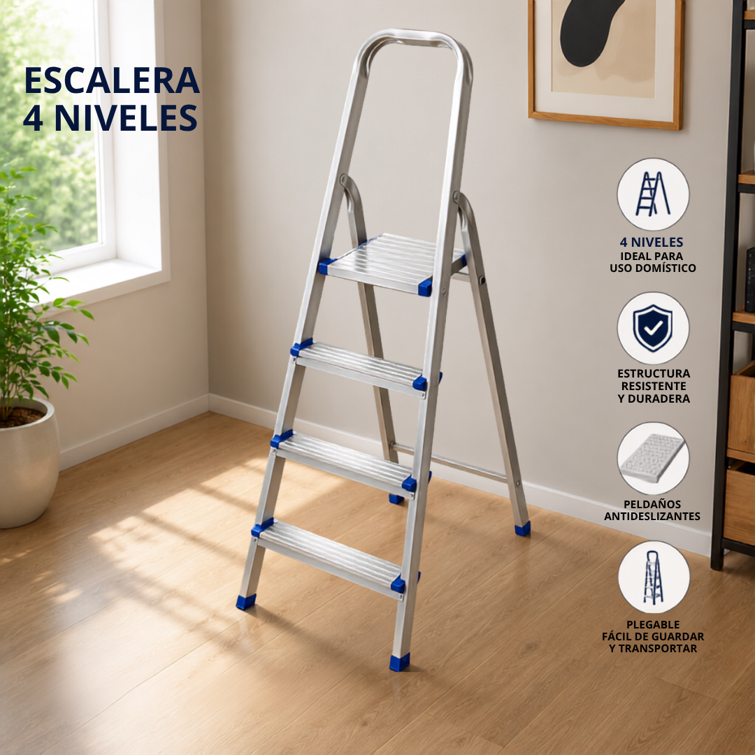 (LLEGANDO 3 DE JULIO) Escalera Plegable de Aluminio 4 Niveles | Escalera Antideslizante para Hogar y Oficina NS446732