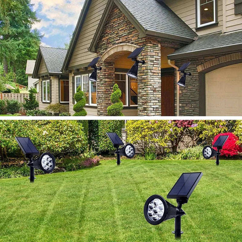 Foco Lampara Solar Para Césped O Pared 7LED. Color Negro. Reflector Solar Para Jardín. (Luz Blanca Y Cálida) AB302