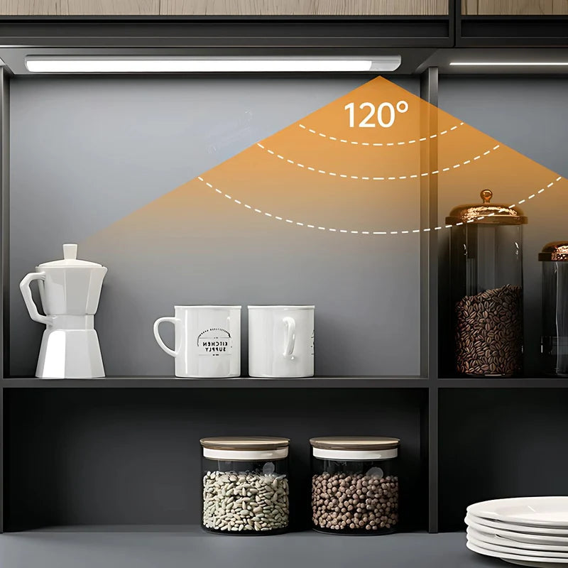 Lámpara LED Ultra Fina Con Sensor De Movimiento. 120 Leds, 3 Modos Y Carga Rápida. Luz Inteligente Inalámbrica 60Cm. (Luz Cálida, Blanca Y Natural) AB322