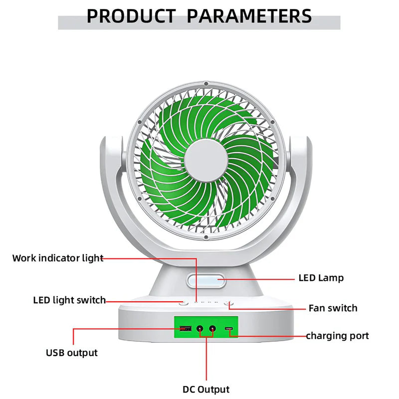 Abanico Solar Portátil 7". Ventilador Recargable Con Panel Solar. Con Bombillo. Color Blanco. AB340