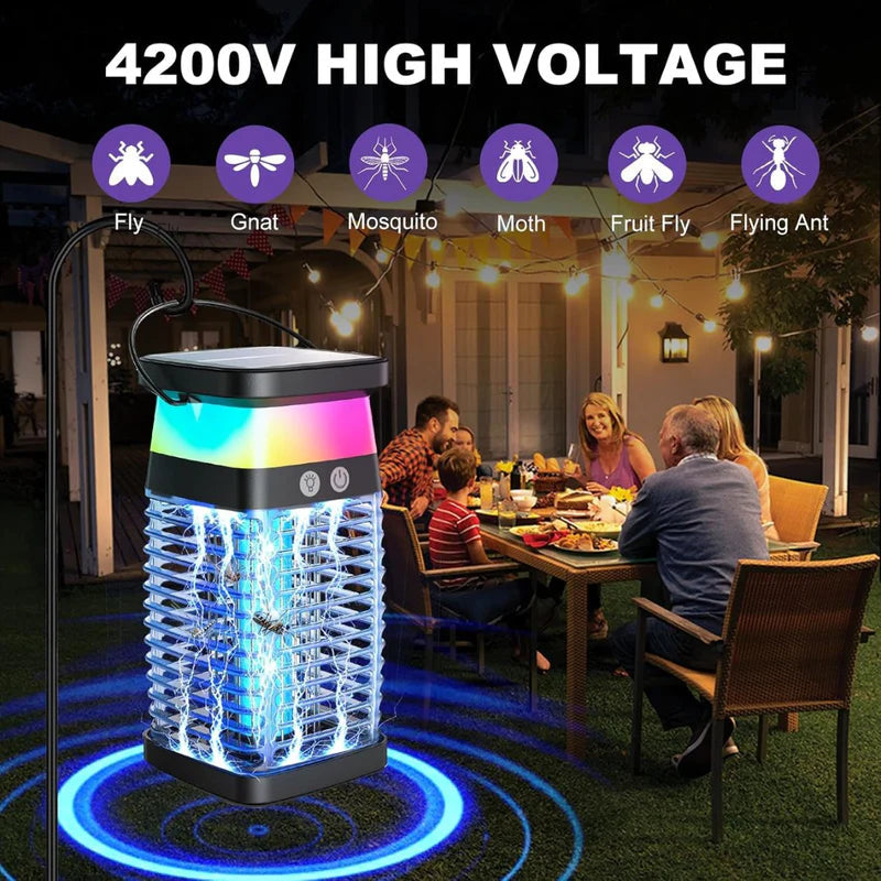 Lámpara Mata Insectos. Trampa Para Mosquitos Eléctrica Portátil Con Panel Solar 4200V. Luz UV Inalámbrica. AB353 Selecto