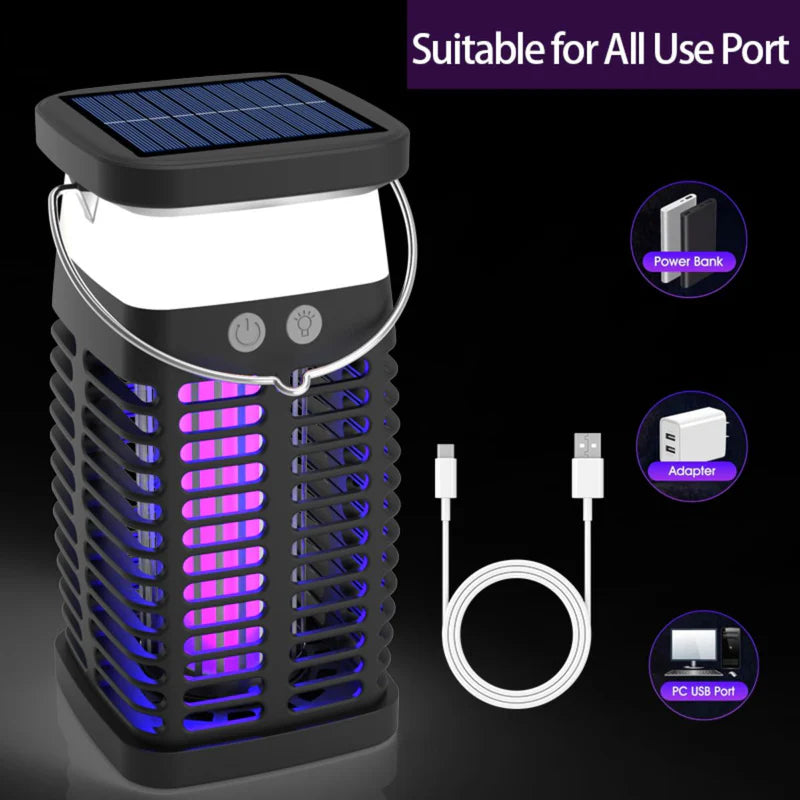 Lámpara Mata Insectos. Trampa Para Mosquitos Eléctrica Portátil Con Panel Solar 4200V. Luz UV Inalámbrica. AB353 Selecto