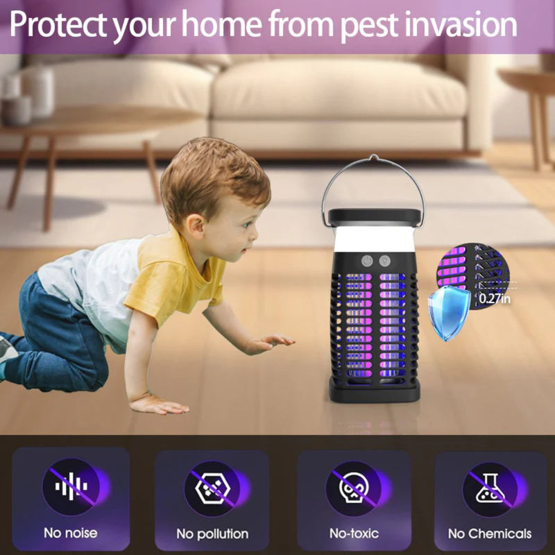 Lámpara Mata Insectos. Trampa Para Mosquitos Eléctrica Portátil Con Panel Solar 4200V. Luz UV Inalámbrica. AB353 Selecto