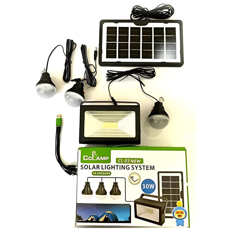 Reflector Solar LED Portátil Con Bombillos 30W. Estación De Energía Solar Multifuncional. Power Bank Con Batería De Respaldo. AB360