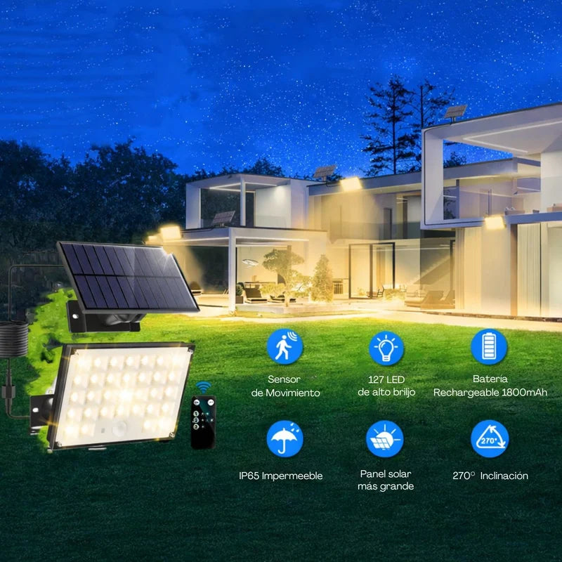 Lámpara Solar LED Para Jardín Y Paisajismo Con Estaca Exterior Con Sensor De Movimiento Y Control Remoto (15X11cm). Reflector Impermeable IP65 Con 3 Modos De Iluminación LT801