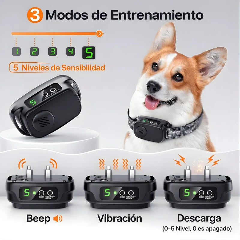 Collar De Entrenamiento Para Perros Recargable Con Control De Ladridos. 3 Modos (Beep, Vibración Y Descarga) Con 5 Niveles De Sensibilidad. Antiladridos. LT965