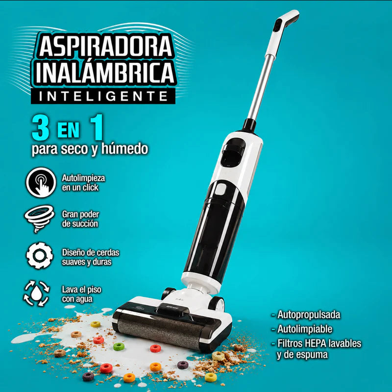 Trapeador Fregona Mopa Aspiradora Electrica Inteligente Inalámbrica Recargable, Mopea Y Aspira, Agua Seco Y Húmedo 170W Batería 2600 Mah Función De Autolimpieza VCMSNM306