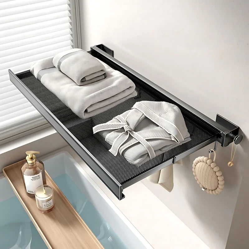 Repisa Estante Retráctil Con Malla Multiusos Para Baño Y Lavandería. Repisa Plegable Con Ganchos. 45X42.5Cm AB1711