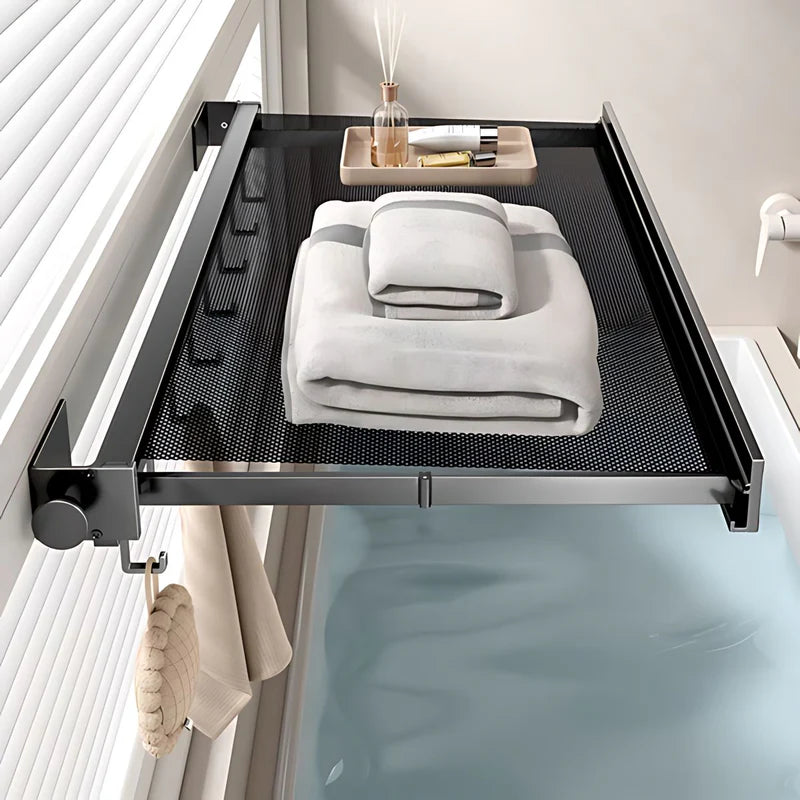 Repisa Estante Retráctil Con Malla Multiusos Para Baño Y Lavandería. Repisa Plegable Con Ganchos. 45X42.5Cm AB1711