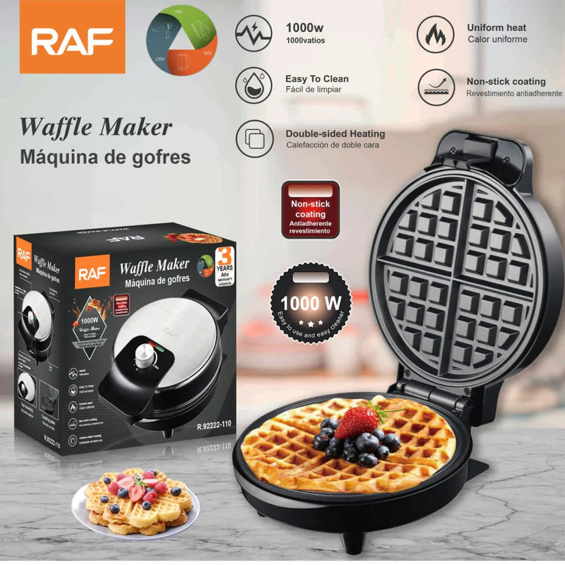 Waflera Eléctrica 1000W Con Cocción Doble Y Placas Antiadherentes 110V /60Hz. Plancha Para Waffles R.92222-110