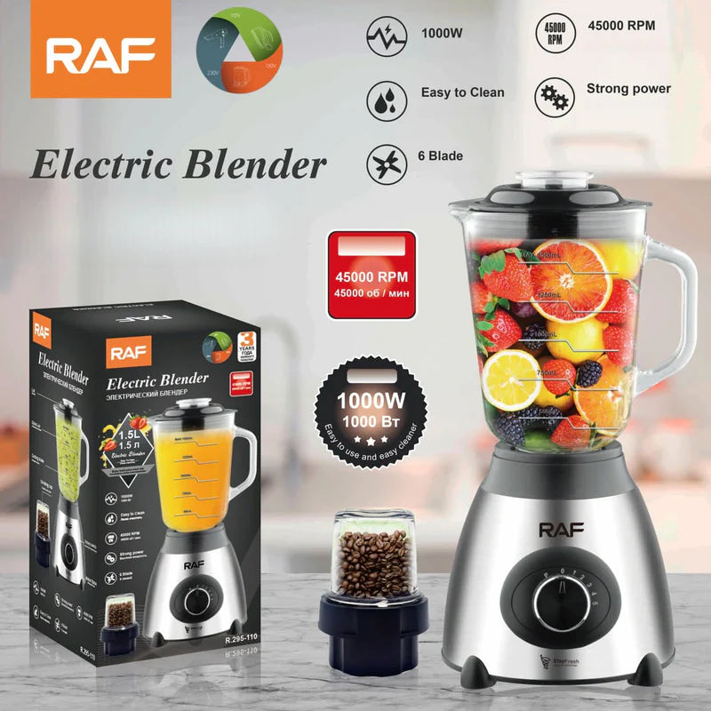 Licuadora Eléctrica 1000W 110V/60Hz Vidrio 1.5L Con 6 Cuchillas. Bóton Giratorio Con Moledor De Café. Blender R.9295-110