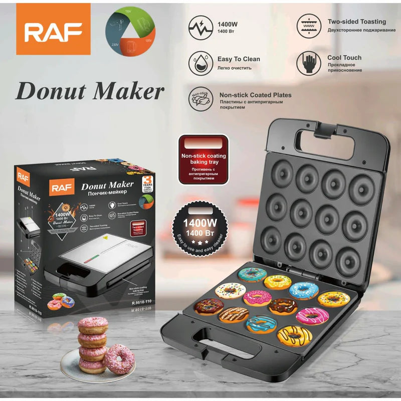 Máquina Para Mini Donas 1400W Con Revestimiento Antiadherente Y Doble Cocción 110V /60Hz. Donut Maker R.9518-110