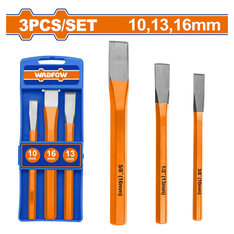 Punzones Y Cinceles En Frío. Tratamiento Térmico. Diámetros:10Mm,13Mm, 16Mm. Set 3 Piezas. WCC8303