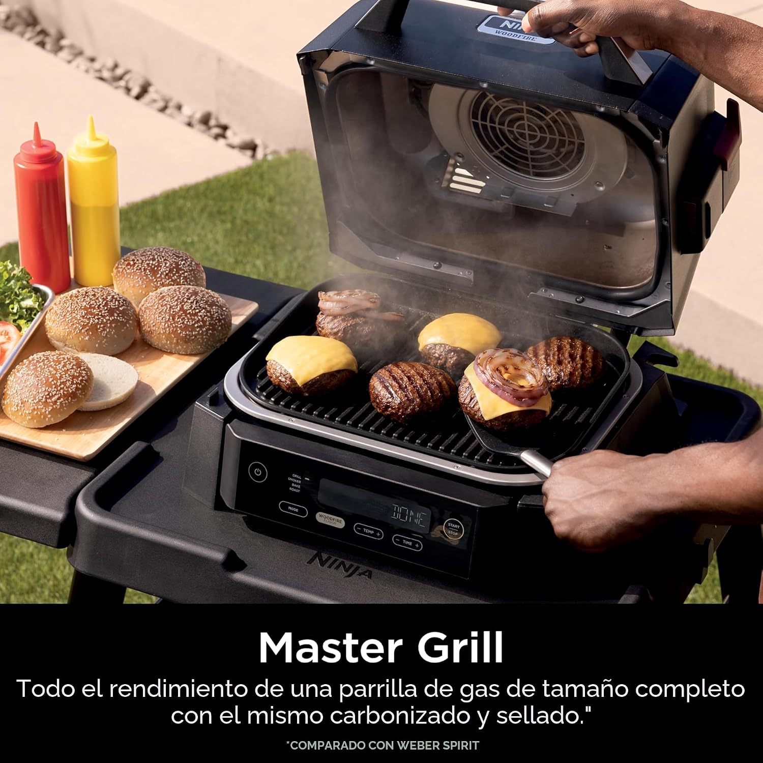 (LLEGANDO 1 DE SEPT) Parrilla Asador y Ahumador Eléctrico Ninja Woodfire OG301 4 en 1 – 141 in² / 910 cm² – 1760 W