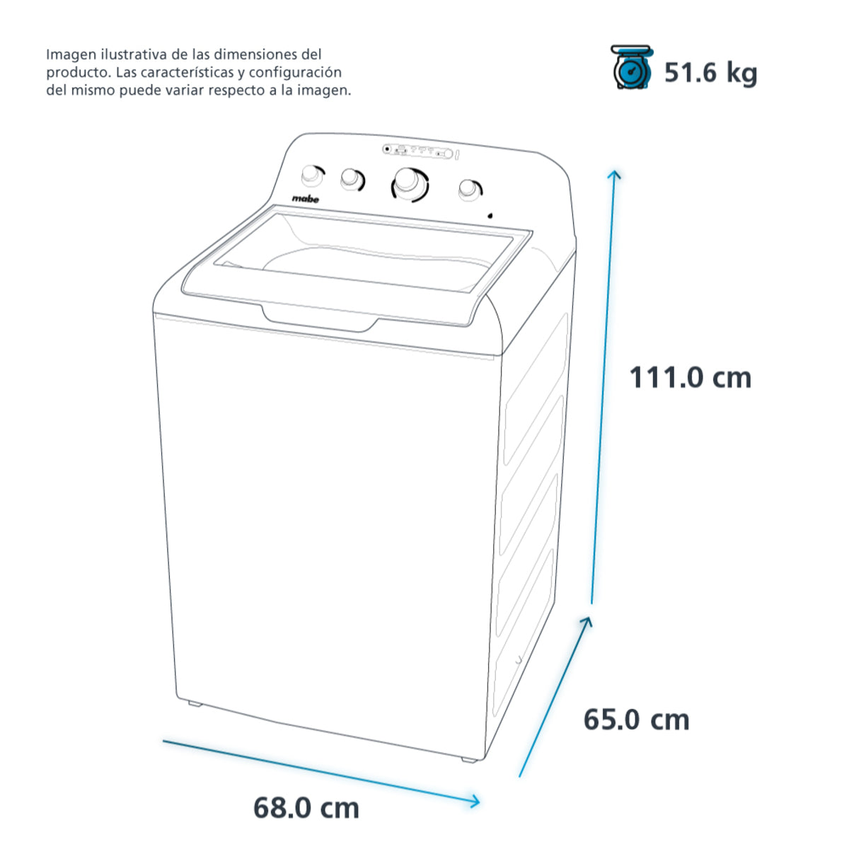 Lavadora de Carga Superior Automática Mabe Aqua Saver Green LMA70214VBAB0 20 kg – 11 Programas, Sanitizado, Lavado Express, Blanca