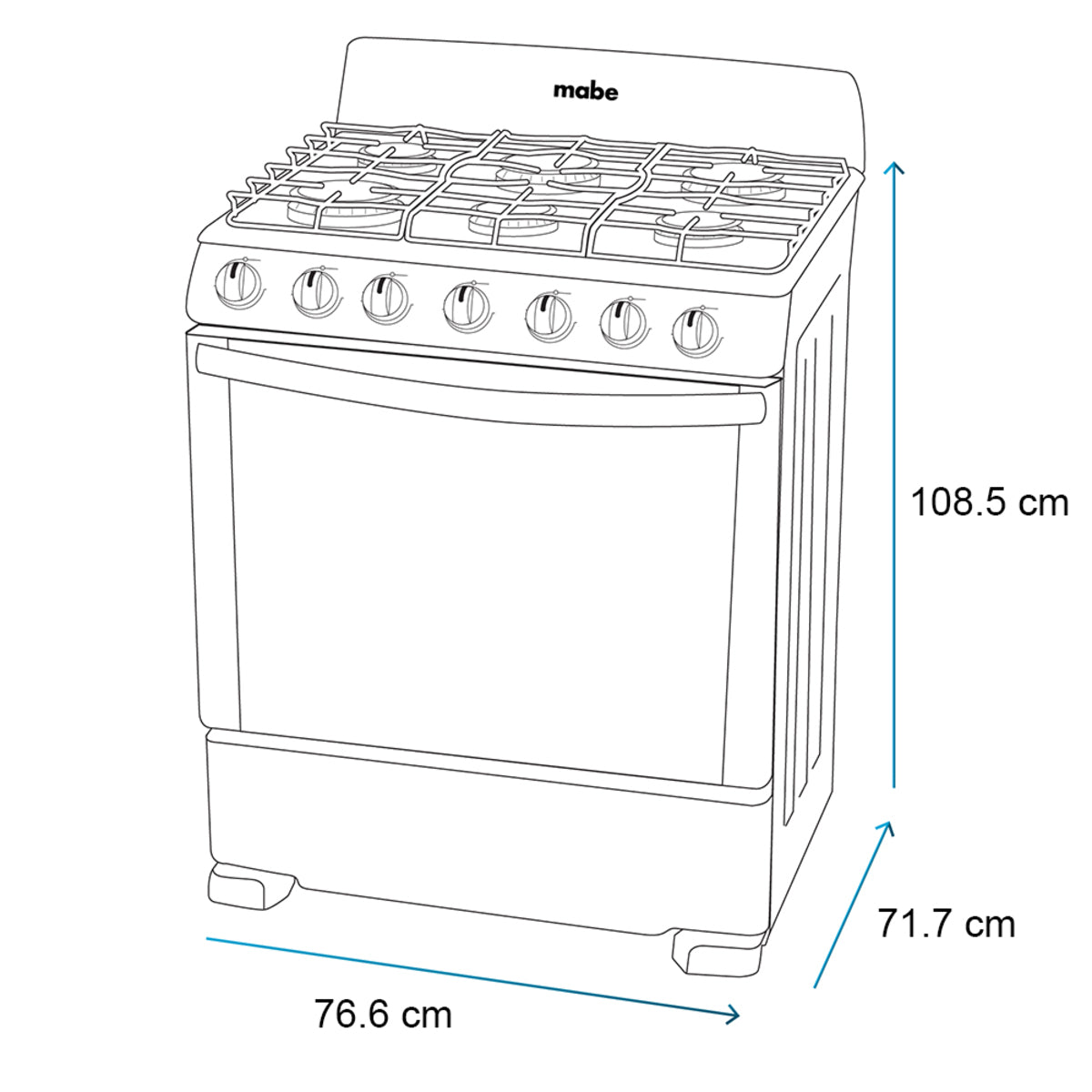 Estufa con Horno 30" 6 Quemadores a Gas en Acero Inoxidable Mabe CEM7641BSIS2