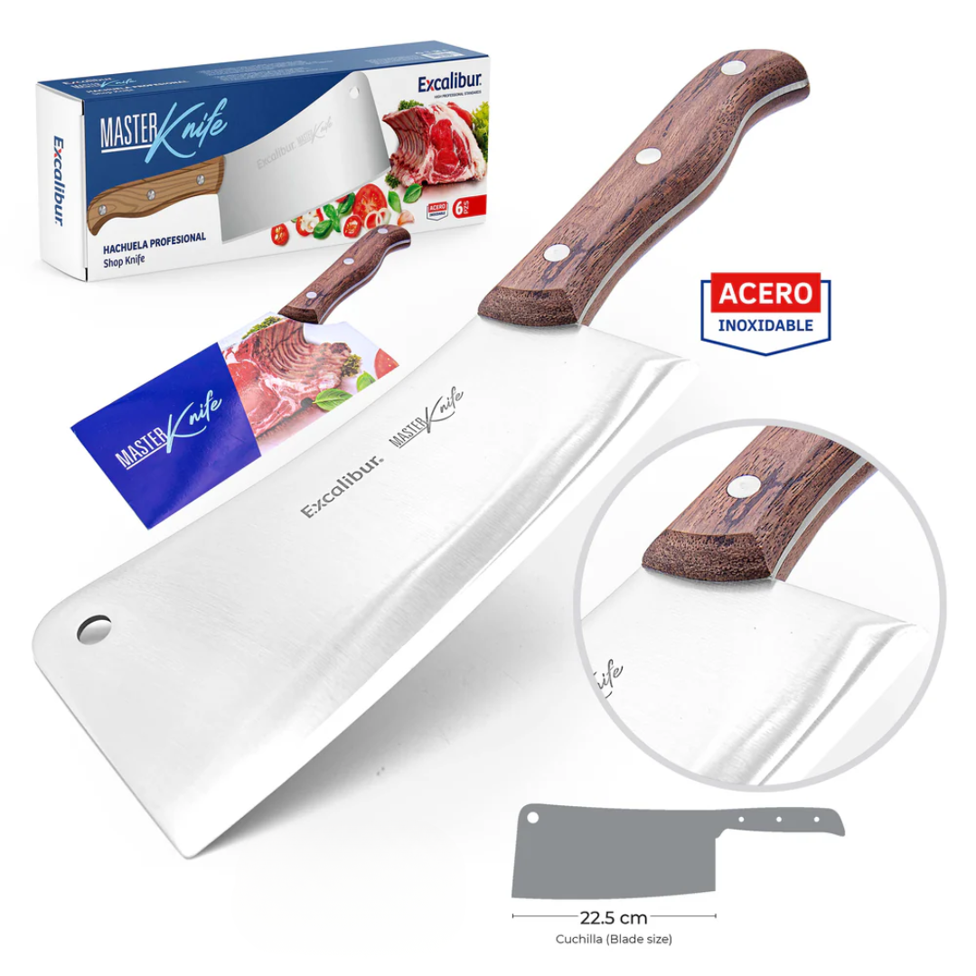 Hachuela Cuchillo Hacha Grande de Acero Inoxidable Mango Madera Excalibur A151-KFH8500