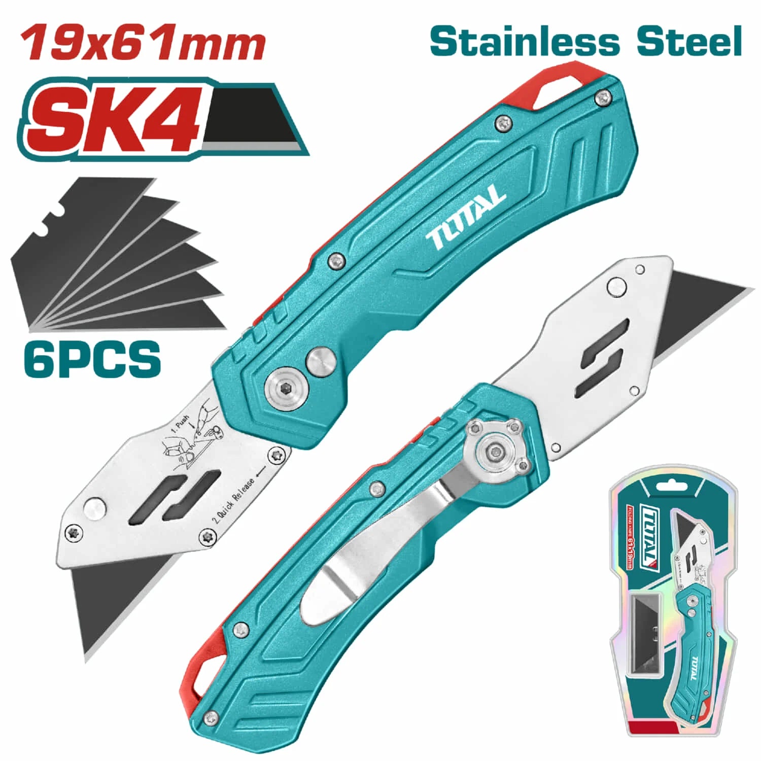 Exacto Plegable Con Mango De Aluminio. Con Cuchillas De 61 X 19 Mm. Con 6 Cuchillas De Repuesto SK5. THT5136288