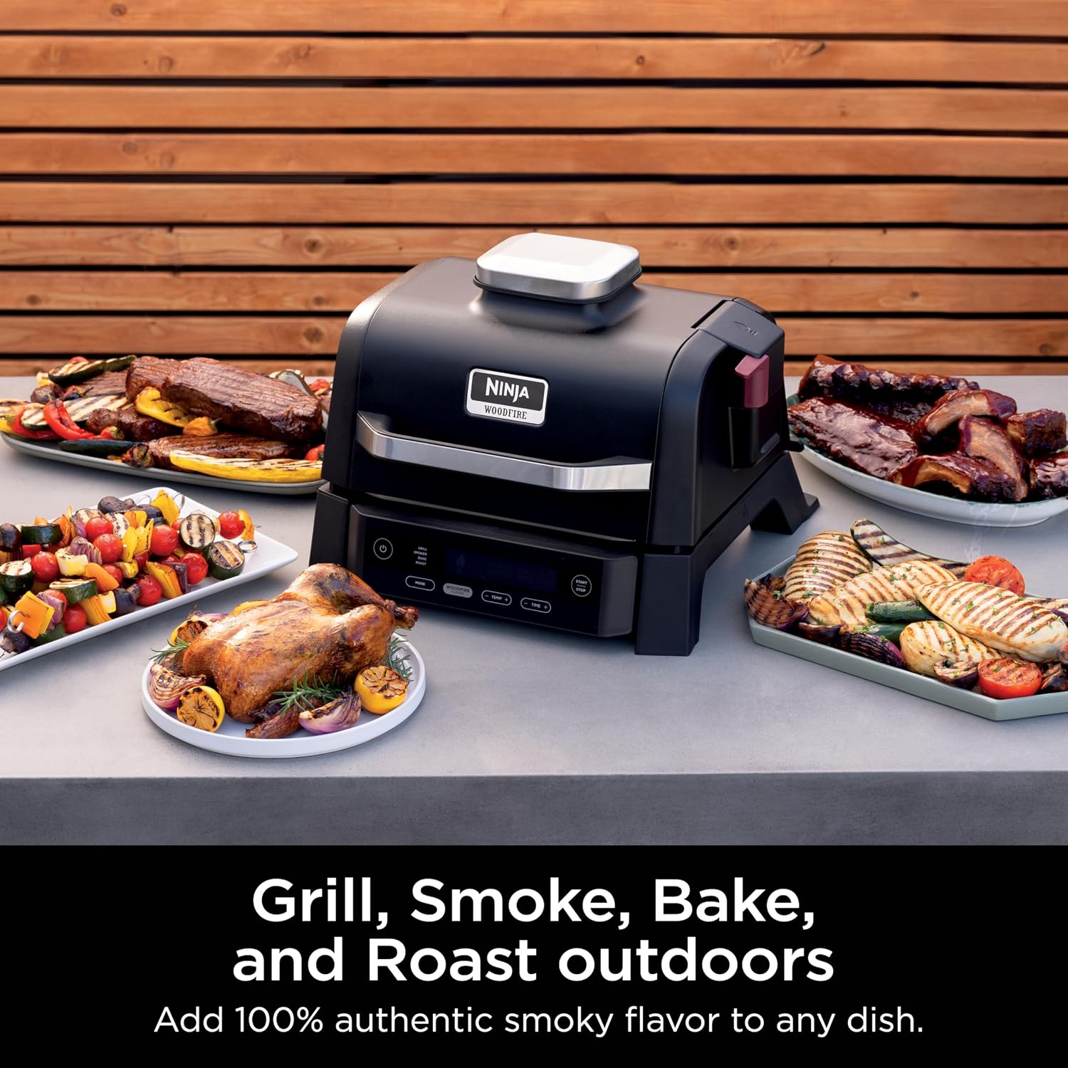 (LLEGANDO 1 DE SEPT) Parrilla Asador y Ahumador Eléctrico Ninja Woodfire OG301 4 en 1 – 141 in² / 910 cm² – 1760 W