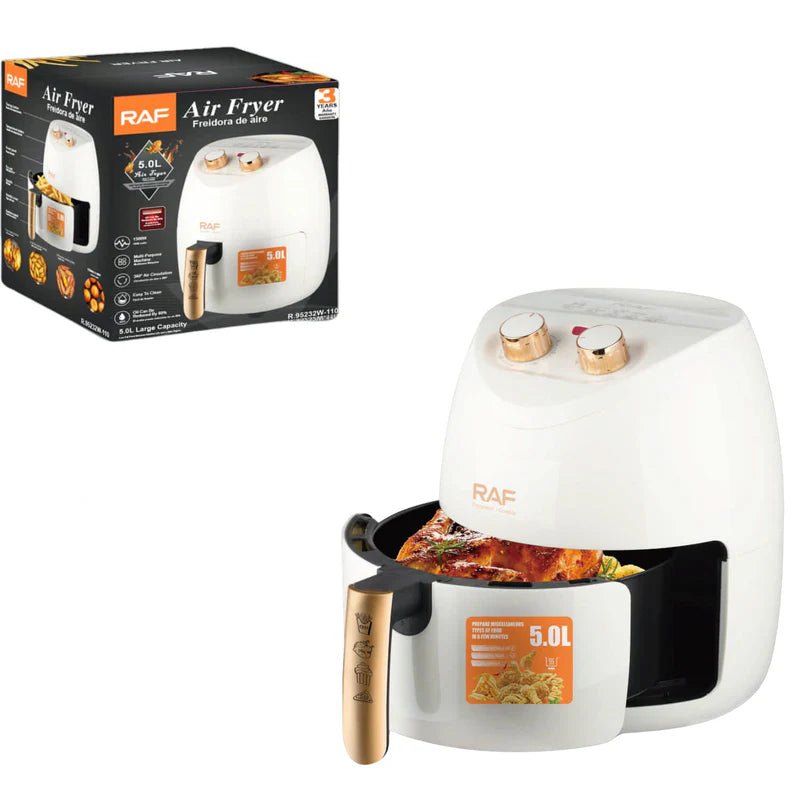Freidora De Aire 5L 1500W 110V 60Hz Control De Perilla Antiadherente 360° Multipropósito Aceite 80% Air Frier R.5232W-110