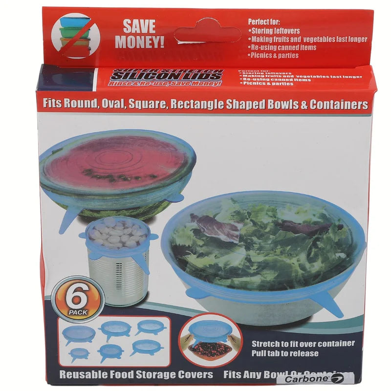 Fundas De Silicona Reutilizables Para Alimentos Tapas Elásticas Grado Alimenticio. Set De 6 Piezas. Tapas De Silicona De Cocina UN-A070