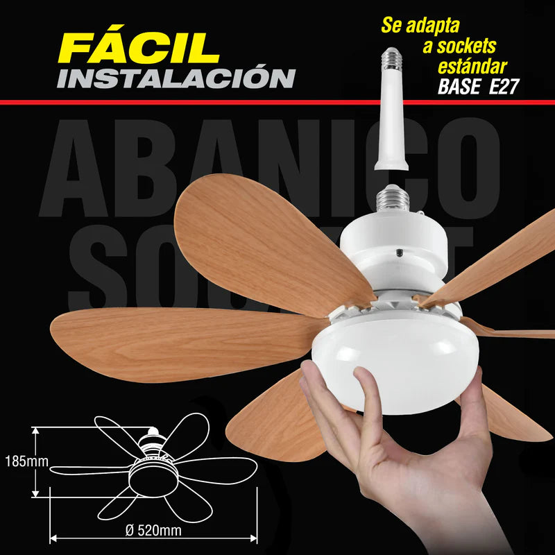 Abanico De Techo 20" Aspas Madera Socket E27 Con Luz Led Tono Ajustable 3000/4000/6500K, 1900 Lumens 6 Aspas 3 CCT 520X185mm ELT0500