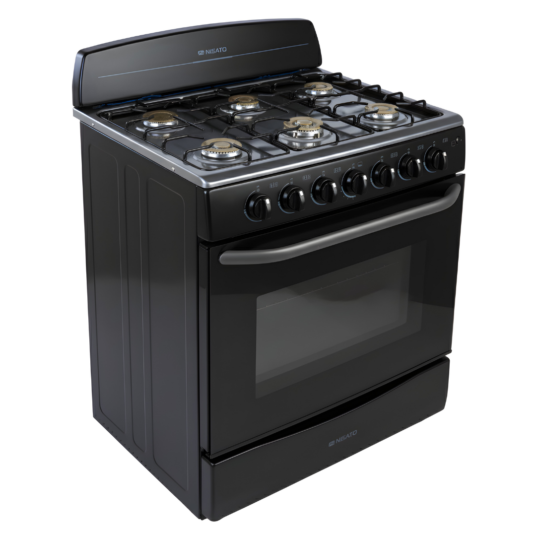 Estufa con Horno Negro 30" 6 Quemadores Nisato NE-3030RN