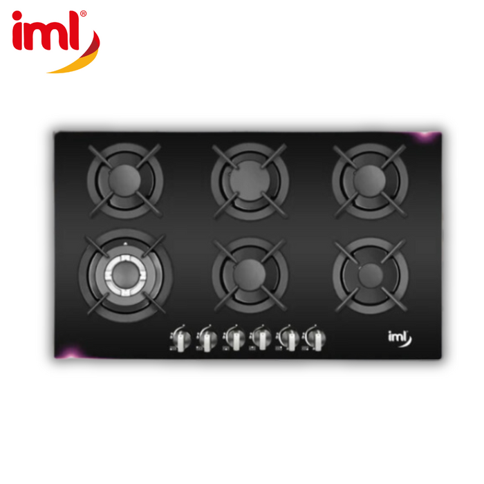 Estufa Empotrable de 6 Quemadores de Vidrio Templado Negro IML QE-6V