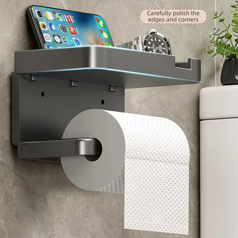 Portarrollos De Papel Higiénico Con Bandeja Soporte Para Celular. Color Gris. AB895