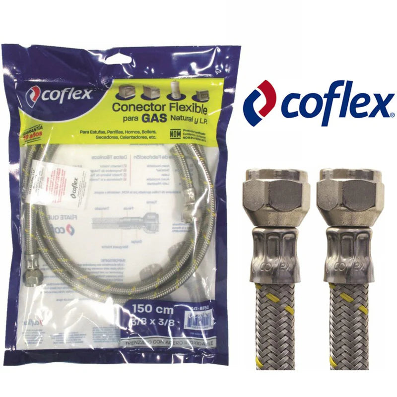 Tubo de Abasto para Gas 3/8" x 3/8" Flare x Flare 1.5mt Conector Flexible Coflex AG-B150
