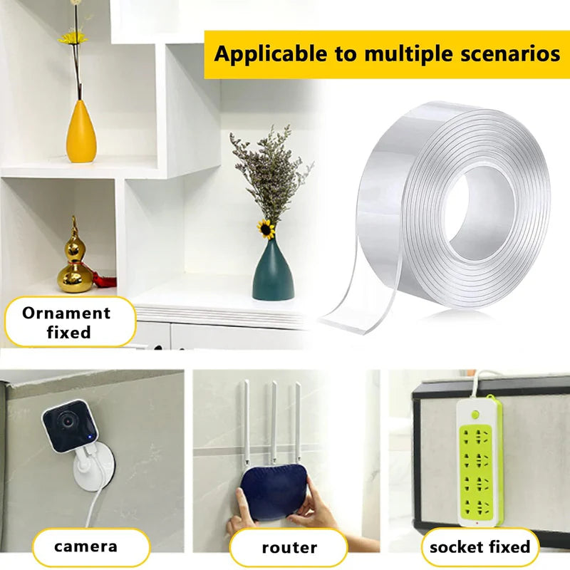 Cinta Adhesiva Doble Contacto, Nano-Adhesiva, Lavable Y Reutilizable. Tamaño 3Cm X 3M Tape Doble Contacto UN-A020