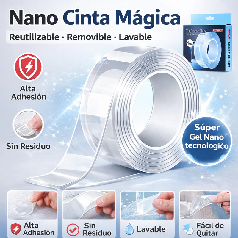 Cinta Adhesiva Doble Contacto, Nano-Adhesiva, Lavable Y Reutilizable. Tamaño 3Cm X 3 Metro TS025s