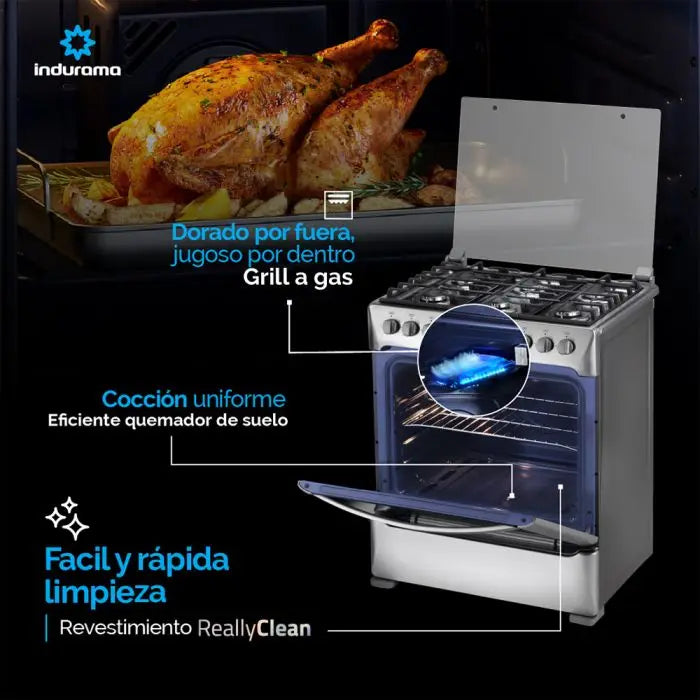 Estufa con Horno a Gas Indurama Parma Zafiro 30” 6 Quemadores – Croma