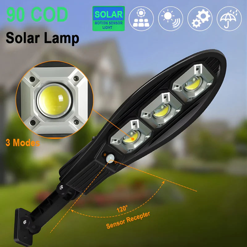 Lámpara Solar LED Para Exterior Con Sensor De Movimiento. Foco De Pared Con Luz Cálida Y Fría, Control Remoto Y Panel Solar. KOS-31020