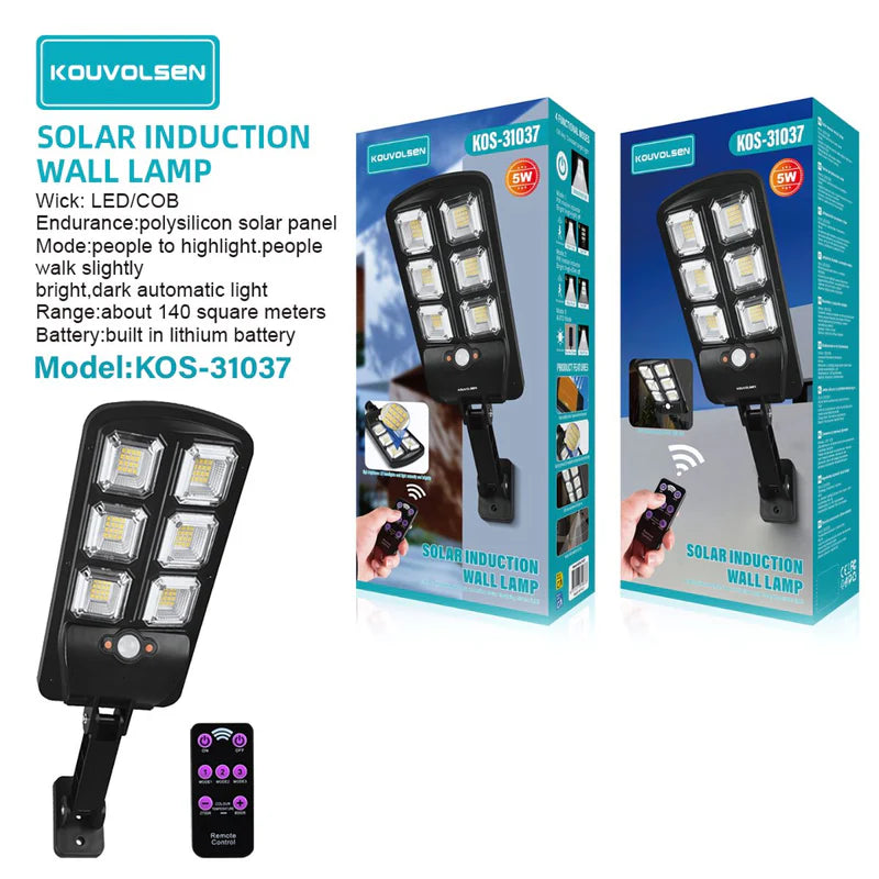 Lámpara Solar LED De Pared Con Sensor De Movimiento Y Control Remoto. 3 Modos De Iluminación. Luz Exterior. KOS-31037