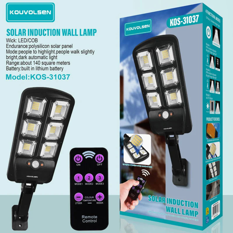 Lámpara Solar LED De Pared Con Sensor De Movimiento Y Control Remoto. 3 Modos De Iluminación. Luz Exterior. KOS-31037